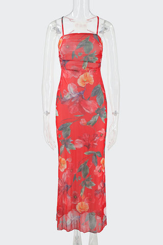 Floral Tie-Back Open Back Maxi Vacation Dress