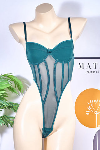 Mesh Panel Bodysuit with Strappy Design