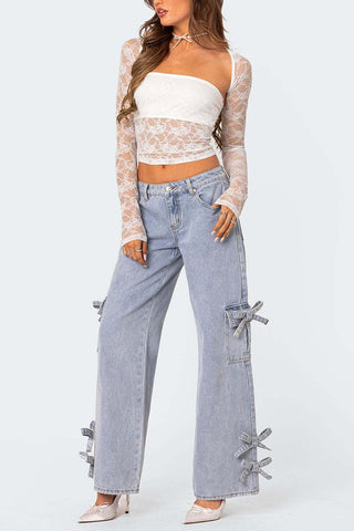 Side Tie Cargo Baggy Jeans