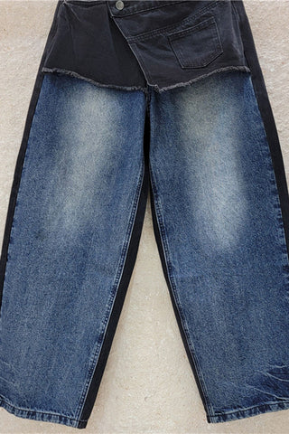Two-Tone Patchwork Wide-Leg Baggy Jeans