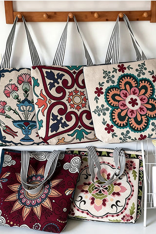 Floral Striped Handle Tote Bag