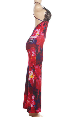 Floral Bodycon Open-Back Dress