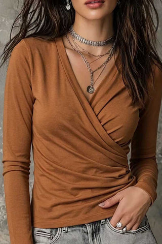 Long Sleeve V-Neck Wrap Front T-Shirt