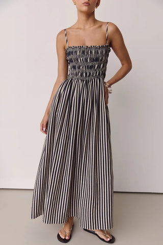 Striped Smocked Square Neck Maxi Dress