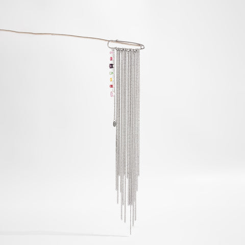 Chain Beaded Safety Pin Brooch