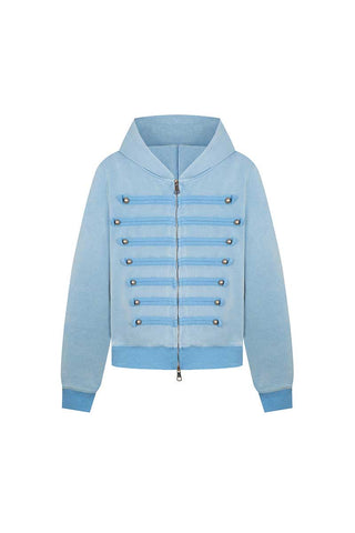 Military Button Hooded Zip-Up Sweatshirt