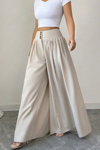 Button Front High Waist Wide Leg Pants