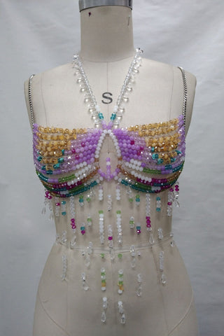 Beaded Fringe Halter Crop Top