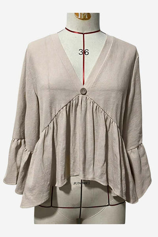 V-Neck Button-Trimmed Blouse