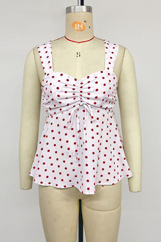Polka Dot Sweetheart Neck Ruched Tank