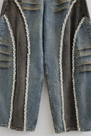 Lace Trim Barrel Jeans