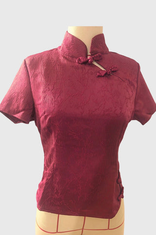 Frog Button Mock Neck Crop Blouse