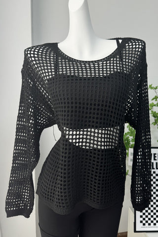 Long-Sleeve Crochet Knit Top