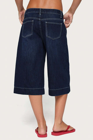 Wide-Leg Contrast Stitch Capri Jeans