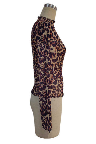 Ruffle Mock Neck Leopard Long Sleeve Top