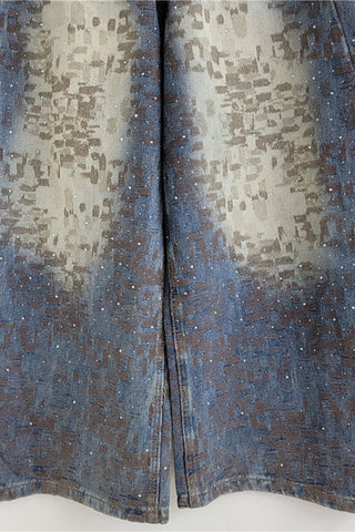 Distressed Patterned Wide-Leg Baggy Jeans