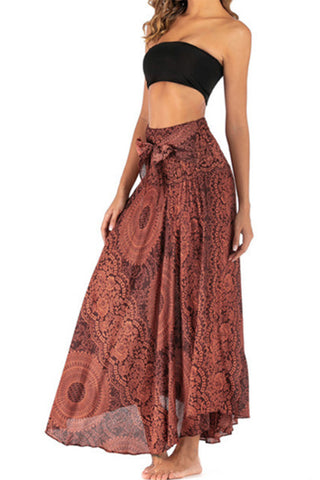 Mandala Print Tie-Waist Midi Dress