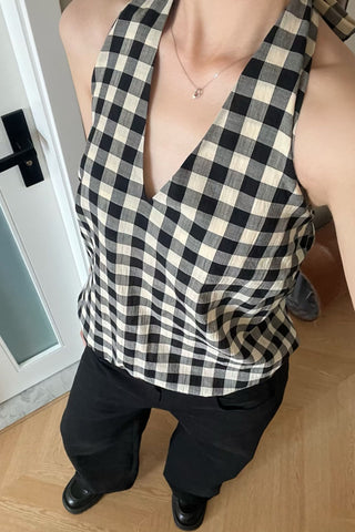 Gingham Halter Neck Tank Top