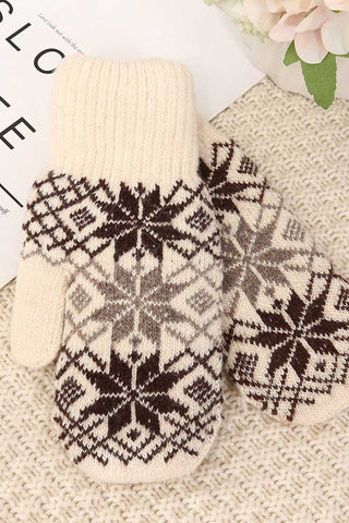 Snowflake Knit Ribbed Cuff Mittens