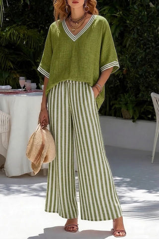 Striped Wide-Leg Pants Set