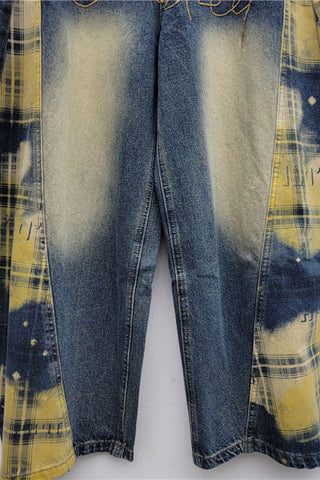 Graphic Plaid Wide Leg Jeans