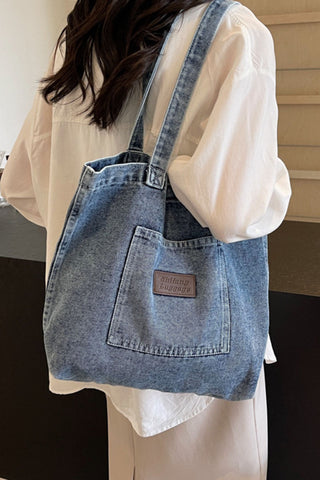 Faded Wash Tote Bag With Front Patch Pocket
