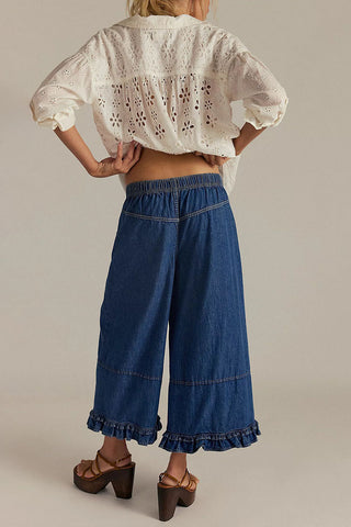 Ruffle Hem Wide-Leg Baggy Jeans