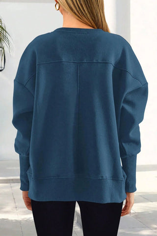 Crew Neck Side Slit Sweatshirt