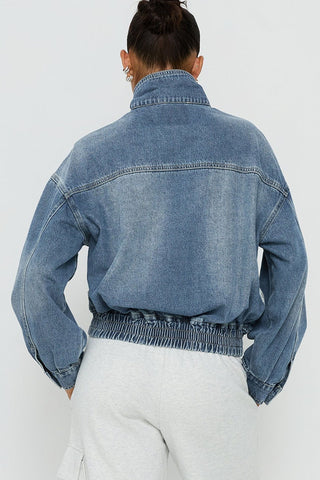 High Collar Crop Denim Jacket