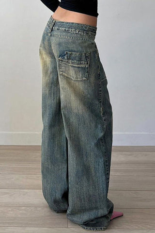 Distressed Wash Wide Leg Jeans