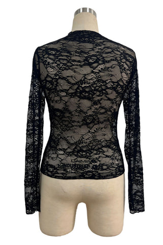 Floral Lace Long Sleeve Crop Top