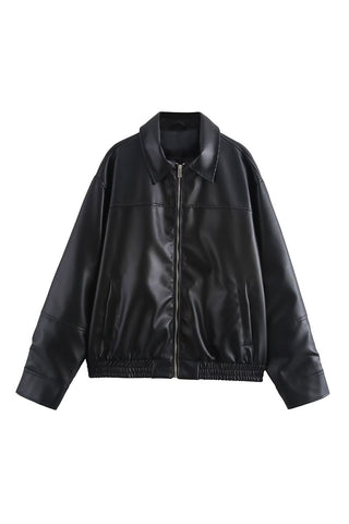 Zip-Up Collared Faux Leather Jacket
