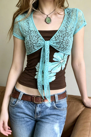 Sheer Lace Top with Cami Set