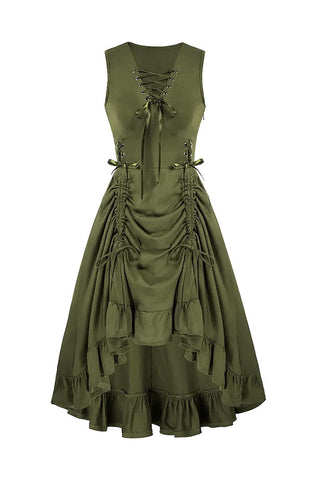 Lace-Up Ruched Sleeveless Casual Dress