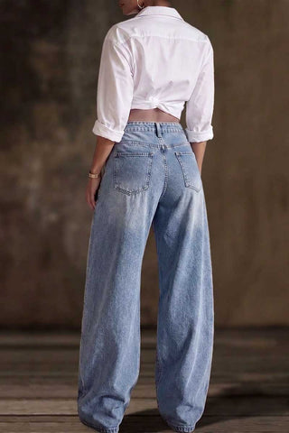 High-Waist Button Detail Barrel Jeans