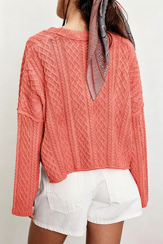 Cable Knit V-Neck Button Front Cardigan