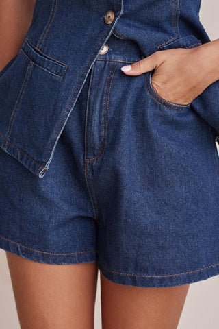 Button-Front Denim Top and Shorts Set