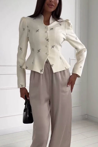 Bee Motif Puff Sleeve Blazer