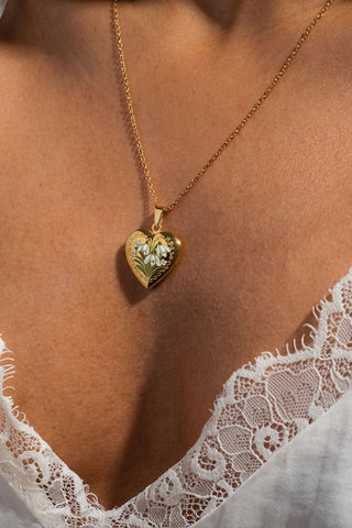 Floral Enamel Heart Locket Necklace