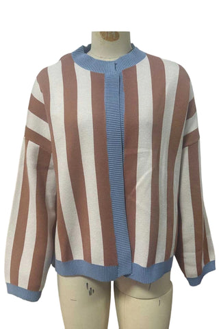 Striped Open-Front Batwing Sleeve Cardigan