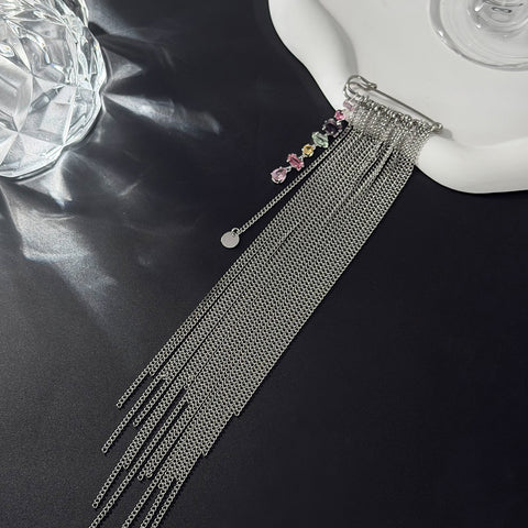 Chain Beaded Safety Pin Brooch