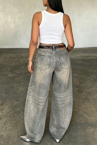 Rose Graphic Barrel Leg Jeans