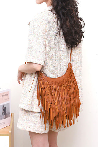 Tassel Strap Fringe Hobo Bag