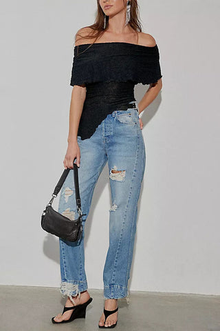 Off-Shoulder Ruffle Lace Top