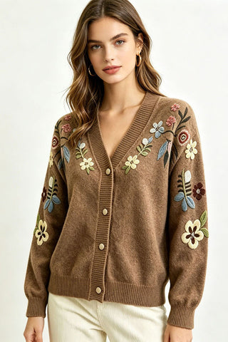 Floral V-Neck Button-Front Cardigan