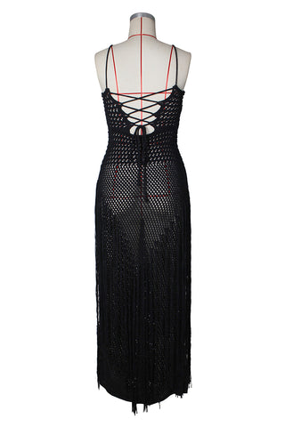 Crochet Fringe Backless Maxi Dress