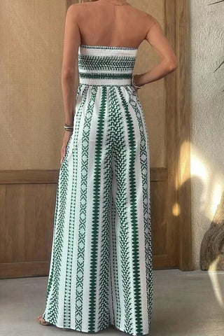 Strapless Printed Wide-Leg Jumpsuit