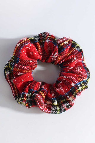 Plaid Snowflake Print Scrunchie