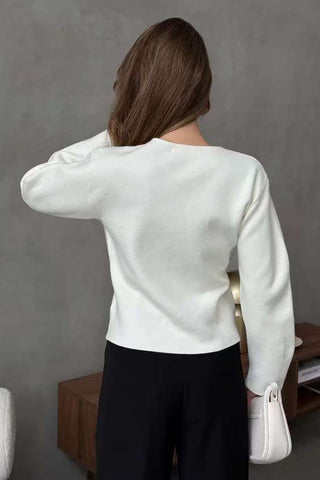 V-Neck Metallic Button Long Sleeve Cardigan
