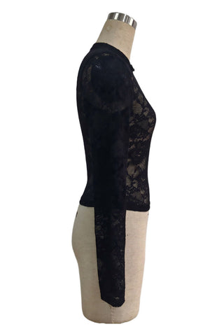 Sheer Floral Lace Mock Neck Crop Blouse